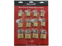 6 Wholesale Guard 12 Pack Solid Brass Security Padlocks With Keys 1 In 1.25 In And 1.5 in