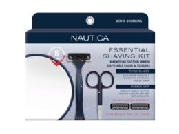 12 Bulk Nautica 5 Piece Essential Shaving Kit With 15x Mirror, Scissors, Razor And 2 Razor Heads