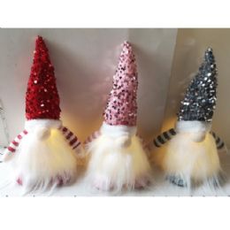 12 pieces Gnome Table Decor LighT-Up 3ast Colors 12in H Pink/red/silver W/sequin Hat Xmas/ht - Christmas Decorations