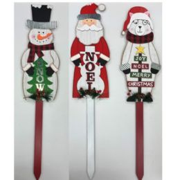 12 pieces Yard Sign Christmas Deluxe 27.5in 3ast Snowman/santa/bear Wood Xmas Label/mdf Comply - Christmas Decorations