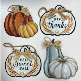 24 Wholesale Wall Plaque Metal Harvest 4astpumpkin W/twine Hanger 6.7-7in