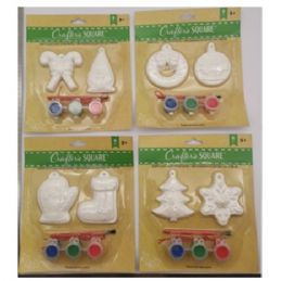36 Bulk Ornament Craft Kit Diy 2pc Plaster W/brush & Paint Pots Xmas Blister Card