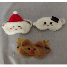 24 Wholesale Eye Mask Christmas Characters Santa/snowman/reindeer Plush Faux Fur