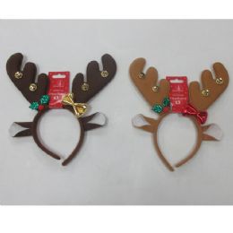 24 Bulk Headband Reindeer Antlers 2ast W/bells And Bow Xmas Barbell