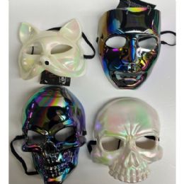 24 Bulk Mask Metallic Pearlized 4ast Ea In White/dark Plastic Adult Headercard