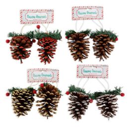 36 pieces Pinecone Ornament 2pk 4ast W/glitter Gold/red/natural/white Christmas Headercard - Christmas Ornament