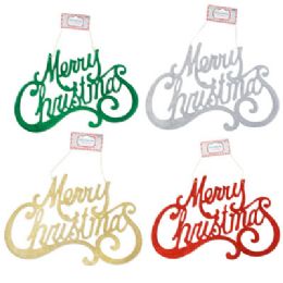 24 Bulk Merry Christmas Glitter Sign 4ast 17 X 11.81in Opp Bag/ht Gold/silver/red/green
