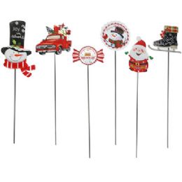 24 pieces Yard Stake Christmas Metal 24in 6asst Hangtag - Christmas Decorations
