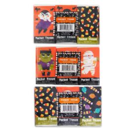 48 Bulk Pocket Tissue Halloween 6pk 2-Ply Asst Printed Packaging Hlwn Label Stocklot