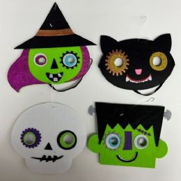 24 Bulk Mask Kids Felt 4ast Witch/skull/frank/cat Hlwn Hangtag/jhook