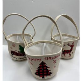 18 pieces Christmas Fabric Basket 3ast W/buffalo Print 6x8in Hangtag - Christmas Decorations