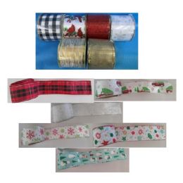 48 pieces Ribbon Wire Christmas 2.5x3yds 12ast In 2-24pc Pdqs Per Case 6ast Per Pdq - Christmas Decorations
