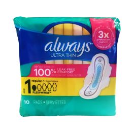 12 Wholesale Always Ultra Thin Pads - 10 pack