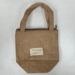 100 Bulk Bag, Jute Tote, 9" x 6.5" x 5" With Patch