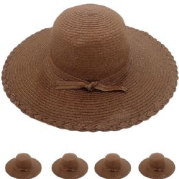 24 Pieces Wholesale Woman Plain Wide Brim Adjustable Straw Floppy Summer Hat - Sun Hats