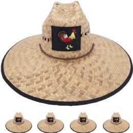 24 Bulk Wide Brim Raffia Straw Light Weight Rooster Man Sun Hat
