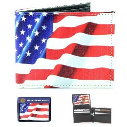 24 Bulk Vegan Leather Wallet [bifold] Us Flag