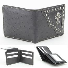 24 Bulk Vegan Leather Wallet [bifold] Western Cross [blk]