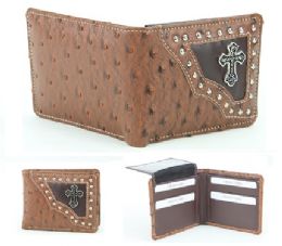24 Wholesale Vegan Leather Wallet [bifold] Western Cross [brwn]
