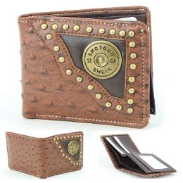 24 Bulk Vegan Leather Wallet [bifold] Western Shotgun Shell [brwn]
