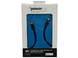12 Bulk Power Up 6 Ft Black UsB-C To Lightning Charge And Sync Cable