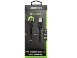 72 pieces Acellories 10 Foot Micro Usb Cable In Black - Cables and Wires