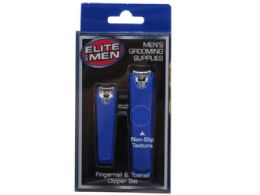 36 Wholesale Elite For Men 2 Pack Blue Mens Nail Clipper Set With Soft Touch Grips