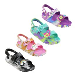 48 Pairs Girl's Toddler Marble Double Strap Sandal Assorted - Girls Shoes