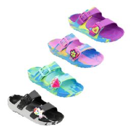 48 Wholesale Big Girl's Marble Double Strap Sandal Assorted