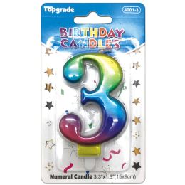 144 Wholesale Birthday Tie Dye Candle Number Three