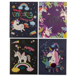 48 Bulk Coloring Book Foil Unicorn4 Assorted In Pdq