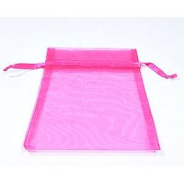 100 Bulk Bag, Organza, Drawstring, 5 x 7, Hot Pink
