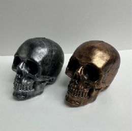 12 Bulk Skull Head Plastic Decor 3ast Clrs 4.3x5.1x7in 12pc Pdq Gold/silver/natural