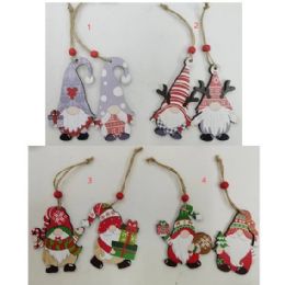 24 pieces Ornament Gnome 2pk Mdf 4ast W/twine Hanger & Bead Xmas Barbell - Christmas Ornament