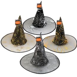 24 of Witch Hat Adult 18in 2ast Web/spider Patterns Ea In Gold Or Silver Ht/jhook