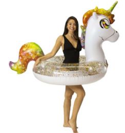 2 Wholesale Jumbo Glitter Rainbow Unicorn 48" Pool Tube