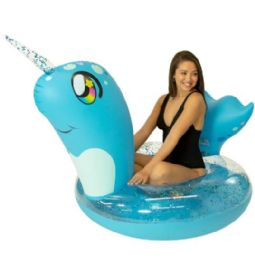 Jumbo 48" Narwhal Glitter Raft W/ Glitter Filled Seat - Inflatables