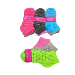 48 Pairs 3pr Ladies/teen Anklets 9-11 [dotted Lines] - Womens Ankle Sock