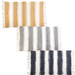 12 pieces Cotton Striped Rug With Frindges 3 Assorted Colors With Beige 24 X 42 - Home Accessories