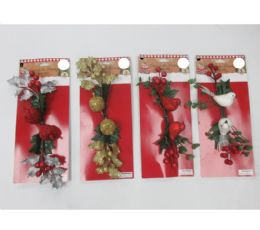 24 pieces Christmas Picks 2pk 13in 4 Ast W/glitter Christmas Tie On Card - Christmas Novelties