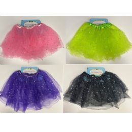 24 pieces Tutu 3-Layer Tulle W/sequins Stars 4ast Colors Kids Hdrcard Black/purple/pink/green - Girls Dresses and Romper Sets