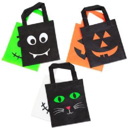 48 Bulk Treat Bag Halloween 2pk Printed NoN-Woven 8.5x9.25in 3ast Combos Hlwn Label