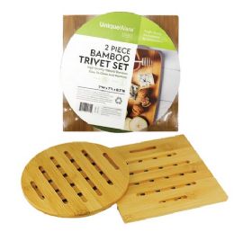 24 Wholesale 2 Piece Bamboo Trivets