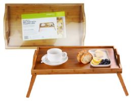 12 Pieces Bamboo Serving Tray With Fold Legs - Serving Trays