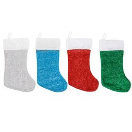 36 pieces Stocking Sparkly 6ast Colors 18inl W/plush Cuff Jhook/hangtag - Christmas Stocking
