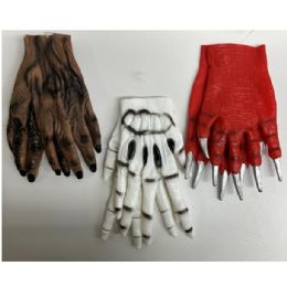 18 Bulk Creepy Gloves Pvc Oversized 3ast Adult Skeleton/wolf/devil Tcd