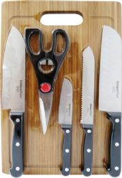 12 Packs 6 Piece Knife Set With Bamboo Cutting Board - Kitchen Knives