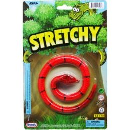 144 Wholesale 16" Stretchable Sticky Snake On Blister Card, Assrt Clrs