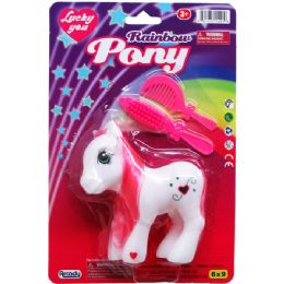 48 Pieces 4" Rainbow Pony W/accss On Blister Card, 2 Assrt Clrs - Girls Toys