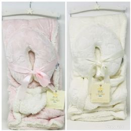 12 of Pink/ivory Baby Blanket W/pillow, BI-Fold On Hanger C/p 12
